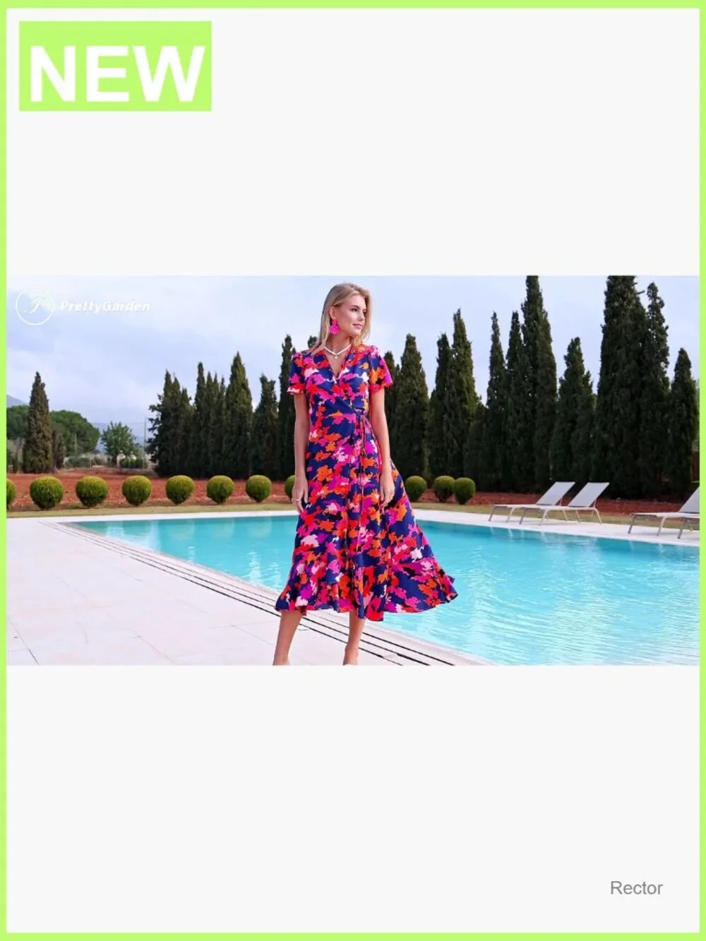 Boho Floral Maxi Dress Short Sleeve Wrap V Neck Long Flowy Beach Vacation - Picture 7 of 7